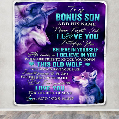 Personalized To My Bonus Son Blanket From Stepmom Stepdad Wolf Never Forget I Love You Stepson Birthday Gifts Graduation Christmas Customized Fleece Blanket | teecentury