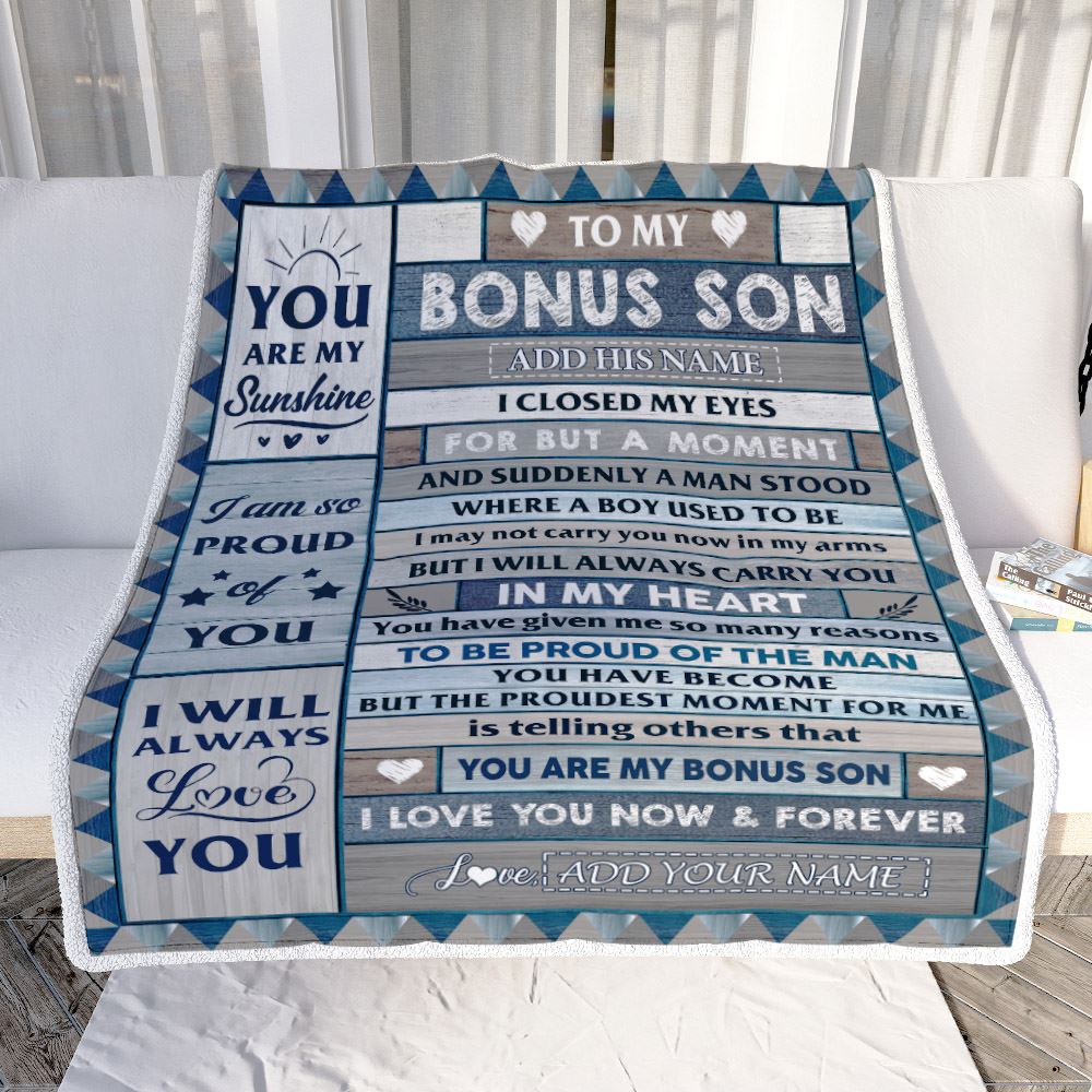 Personalized To My Bonus Son Blanket From Stepmom Stepdad Wood I Closed My Eyes Gifts For Stepson Birthday Gifts Graduation Christmas Customized Fleece Blanket | teecentury