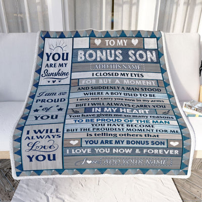 Personalized To My Bonus Son Blanket From Stepmom Stepdad Wood I Closed My Eyes Gifts For Stepson Birthday Gifts Graduation Christmas Customized Fleece Blanket | teecentury