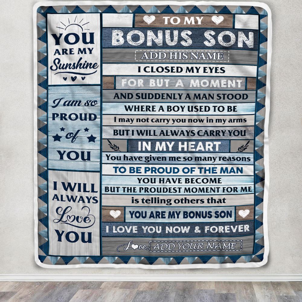 Personalized To My Bonus Son Blanket From Stepmom Stepdad Wood I Closed My Eyes Gifts For Stepson Birthday Gifts Graduation Christmas Customized Fleece Blanket | teecentury