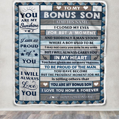 Personalized To My Bonus Son Blanket From Stepmom Stepdad Wood I Closed My Eyes Gifts For Stepson Birthday Gifts Graduation Christmas Customized Fleece Blanket | teecentury