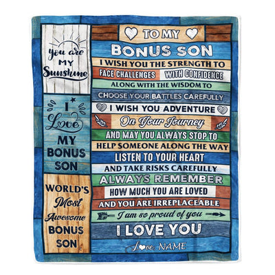 Personalized To My Bonus Son Blanket From Stepmom Stepdad Wood Remember To Be Awesome Stepson Birthday Graduation Christmas Customized Fleece Blanket | teecentury