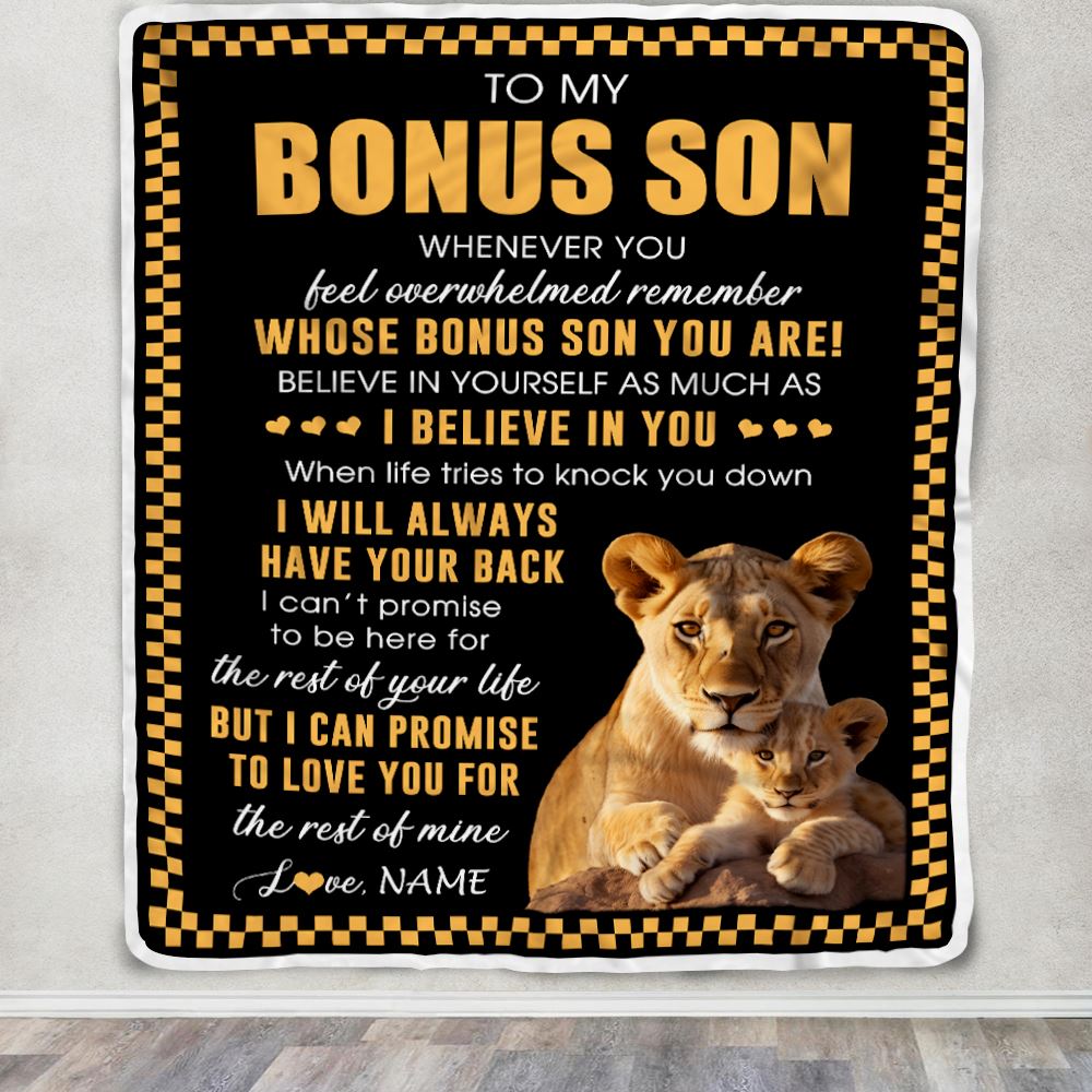 Personalized To My Bonus Son Blanket From Stepmom Whenever You Feel Lion Stepson Birthday Gifts Graduation Christmas Fleece Throw Blanket | teecentury