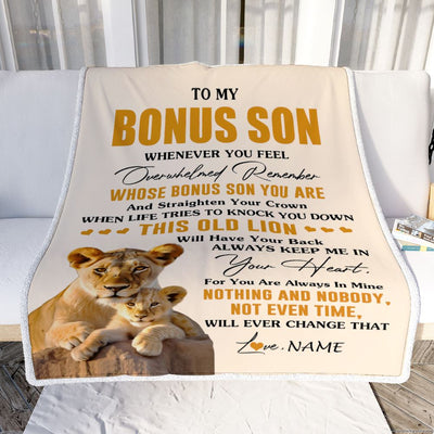 Personalized To My Bonus Son Blanket From Stepmom Whenever You Fell Overwhelmed Lion Stepson Birthday Gifts Christmas Customized Fleece Throw Blanket | teecentury