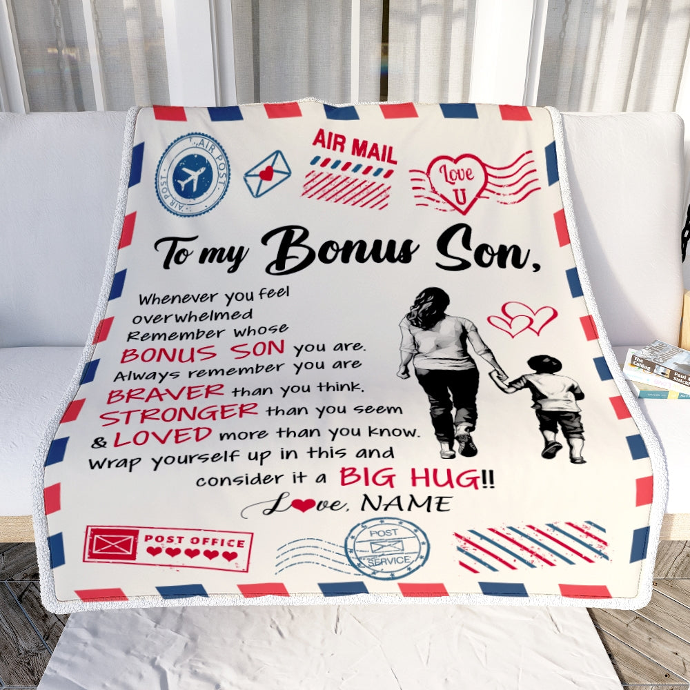 Personalized To My Bonus Son Blanket From Stepmother Braver Stronger Loved Airmail StepSon Birthday Graduation Christmas Customized Fleece Blanket | teecentury