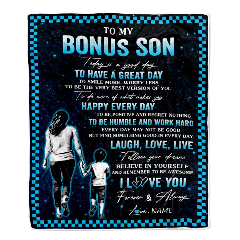 Personalized To My Bonus Son Blanket From Stepmother Every Day Laugh Love Live Stepmom Stepson Birthday Gifts Graduation Christmas Customized Fleece Blanket | teecentury