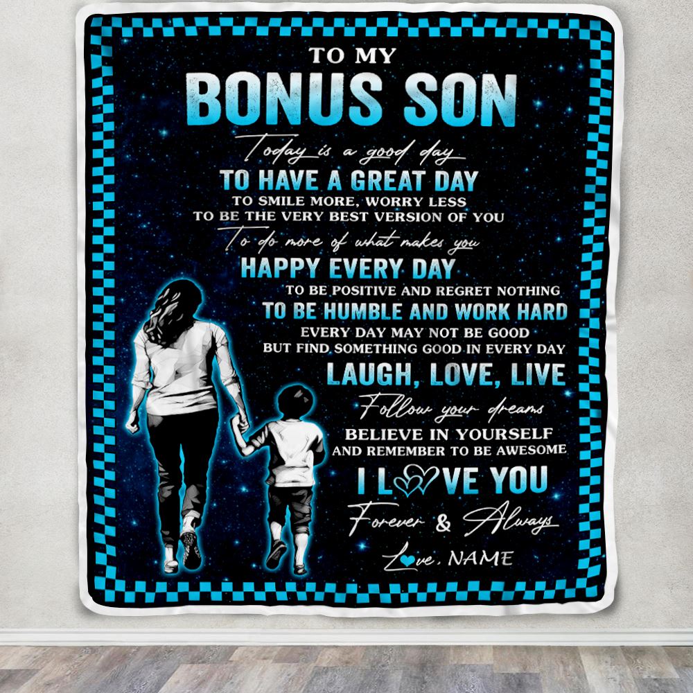 Personalized To My Bonus Son Blanket From Stepmother Every Day Laugh Love Live Stepmom Stepson Birthday Gifts Graduation Christmas Customized Fleece Blanket | teecentury