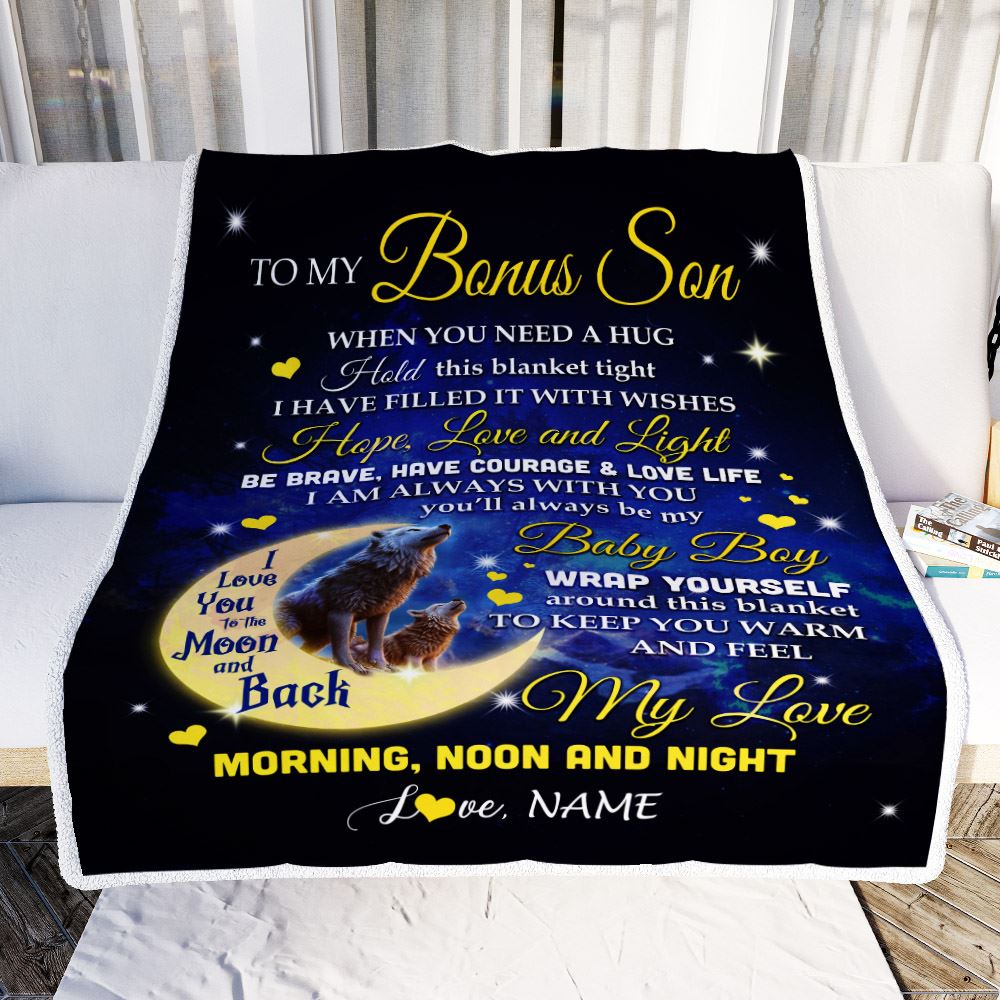 Personalized To My Bonus Son Blanket From Stepmother I Am Always With You Wolf Stepson Birthday Graduation Christmas Customized Bed Fleece Throw Blanket | teecentury