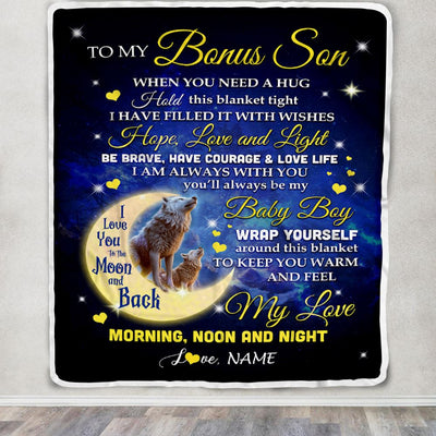 Personalized To My Bonus Son Blanket From Stepmother I Am Always With You Wolf Stepson Birthday Graduation Christmas Customized Bed Fleece Throw Blanket | teecentury