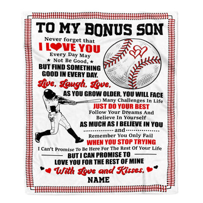 Personalized To My Bonus Son Blanket From Stepmother I Believe In You Baseball Stepson Birthday Graduation Christmas Customized Bed Fleece Throw Blanket | teecentury