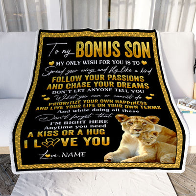 Personalized To My Bonus Son Blanket From Stepmother Lion My Only Wish For You Stepson Birthday Graduation Christmas Customized Fleece Throw Blanket | teecentury