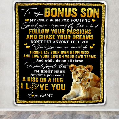 Personalized To My Bonus Son Blanket From Stepmother Lion My Only Wish For You Stepson Birthday Graduation Christmas Customized Fleece Throw Blanket | teecentury