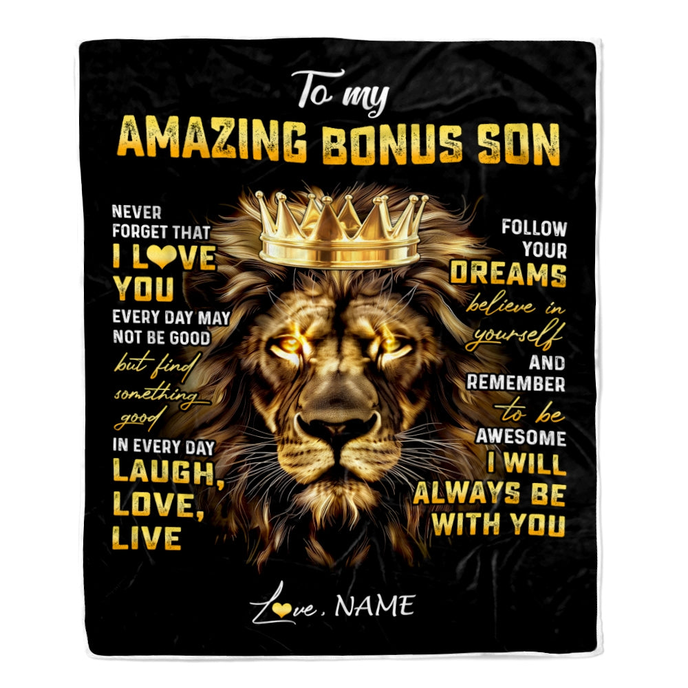 Personalized To My Bonus Son Blanket From Stepmother Never Forget I Love You Lion Stepson Birthday Graduation Christmas Customized Fleece Throw Blanket | teecentury