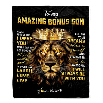 Personalized To My Bonus Son Blanket From Stepmother Never Forget I Love You Lion Stepson Birthday Graduation Christmas Customized Fleece Throw Blanket | teecentury