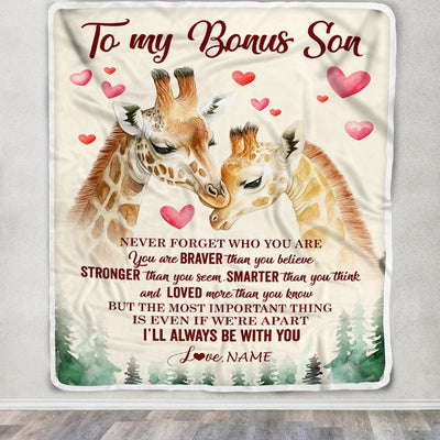 Personalized To My Bonus Son Blanket From Stepmother Never Forget Who Are You Giraffe Stepson Birthday Graduation Christmas Customized Fleece Throw Blanket | teecentury