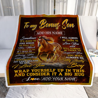 Personalized To My Bonus Son Blanket From Stepmother Stepdad Sometimes It's Hard Horse Stepson Birthday Gifts Graduation Christmas Customized Fleece Blanket | teecentury