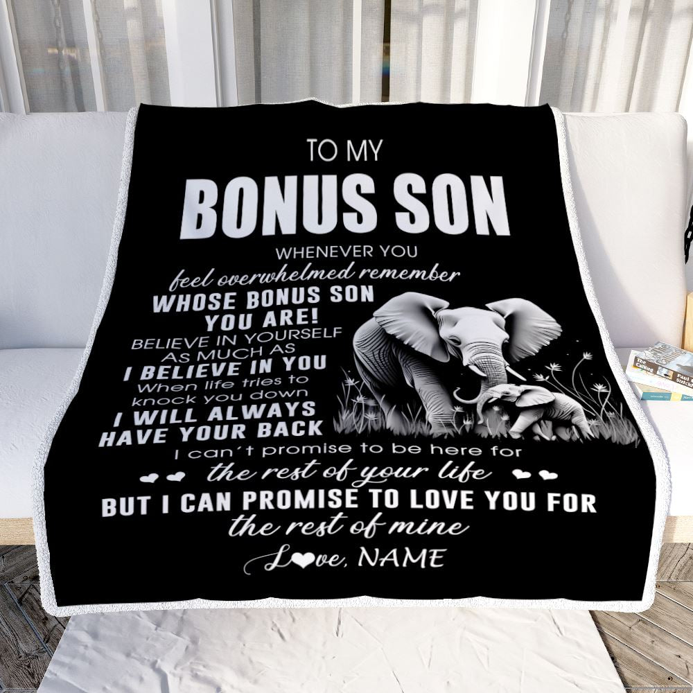 Personalized To My Bonus Son Blanket From Stepmother Stepdad Whenever You Feel Elephant Stepson Birthday Gifts Graduation Christmas Customized Fleece Blanket | teecentury