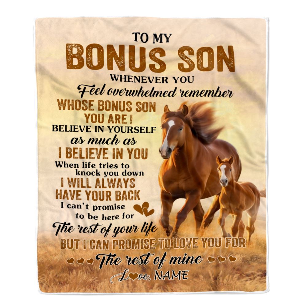 Personalized To My Bonus Son Blanket From Stepmother Stepdad Whenever You Feel Horse Stepson Birthday Gifts Graduation Christmas Customized Fleece Blanket | teecentury