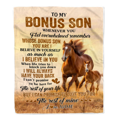 Personalized To My Bonus Son Blanket From Stepmother Stepdad Whenever You Feel Horse Stepson Birthday Gifts Graduation Christmas Customized Fleece Blanket | teecentury