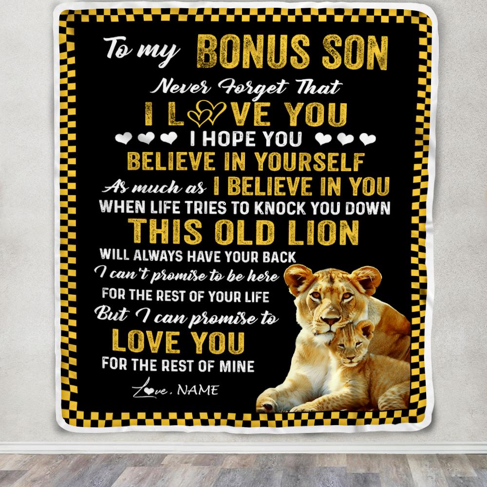 Personalized To My Bonus Son Blanket From Stepmother This Old Lion Love You Stepson Birthday Graduation Christmas Customized Fleece Blanket | teecentury