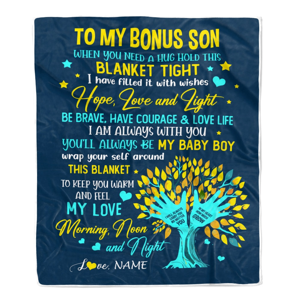 Personalized To My Bonus Son Blanket From Stepmother When You Need A Hug Baby Girl Stepson Birthday Christmas Customized Bed Fleece Blanket | teecentury