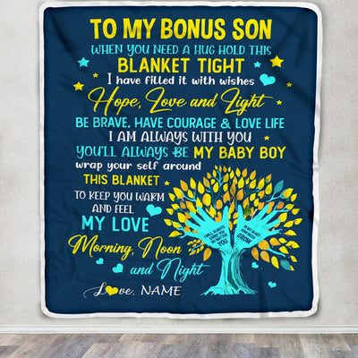 Personalized To My Bonus Son Blanket From Stepmother When You Need A Hug Baby Girl Stepson Birthday Christmas Customized Bed Fleece Blanket | teecentury