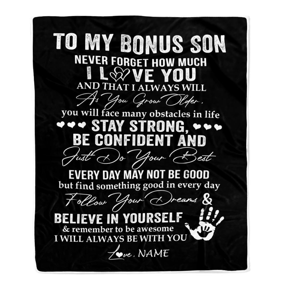 Personalized To My Bonus Son Blanket I Love You Forever From Stepmom Stepdad Stepson Birthday Christmas Thanksgiving Graduation Customized Fleece Blanket | teecentury
