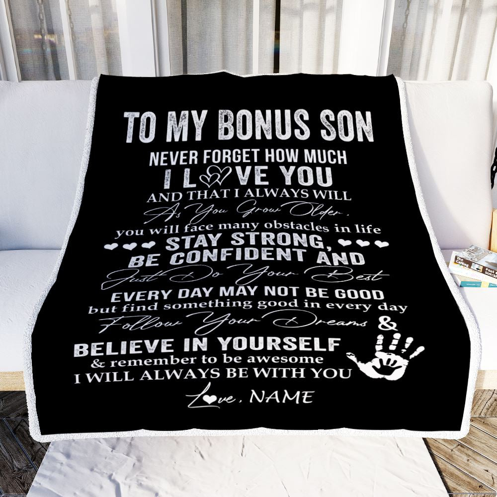 Personalized To My Bonus Son Blanket I Love You Forever From Stepmom Stepdad Stepson Birthday Christmas Thanksgiving Graduation Customized Fleece Blanket | teecentury