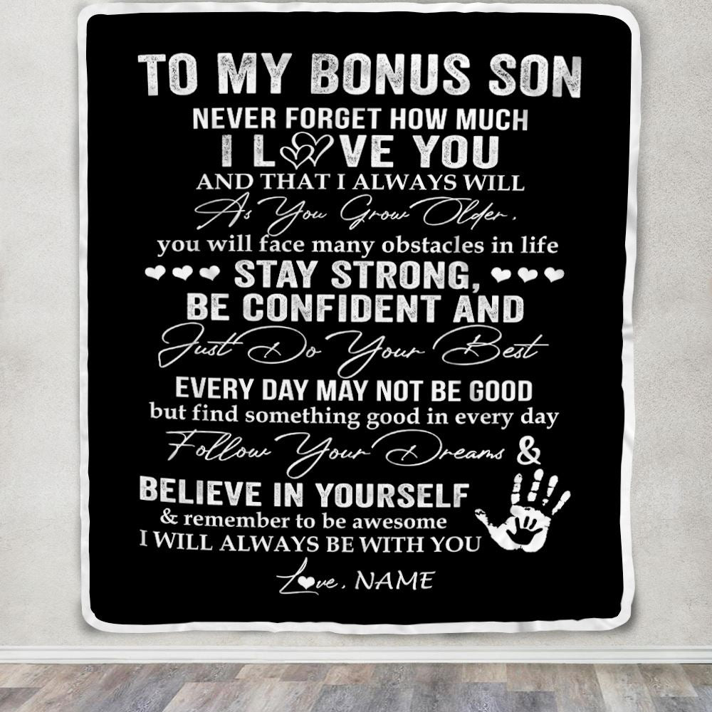 Personalized To My Bonus Son Blanket I Love You Forever From Stepmom Stepdad Stepson Birthday Christmas Thanksgiving Graduation Customized Fleece Blanket | teecentury