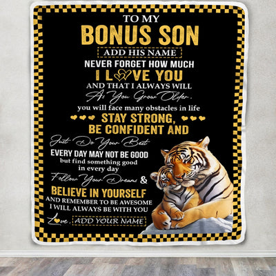 Personalized To My Bonus Son Blanket Tiger I Love You Forever From Stepmom Stepdad Stepson Birthday Gifts Christmas Graduation Customized Fleece Blanket | teecentury