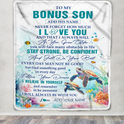 Personalized To My Bonus Son Blanket Turtle I Love You Forever From Stepmom Stepdad Stepson Birthday Gifts Christmas Graduation Customized Fleece Blanket | teecentury