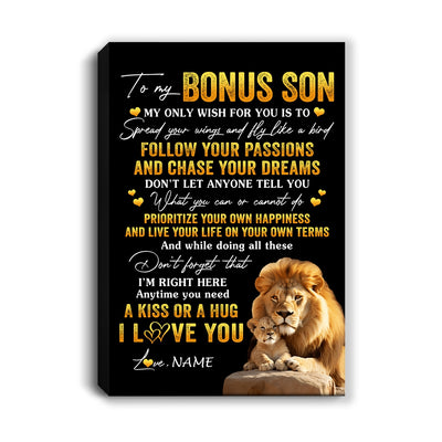 Personalized To My Bonus Son Canvas From Step Dad Father Lion My Only Wish For You Stepson Birthday Gifts Graduation Christmas Custom Wall Art Print Framed Canvas | teecentury