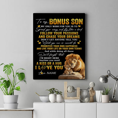 Personalized To My Bonus Son Canvas From Step Dad Father Lion My Only Wish For You Stepson Birthday Gifts Graduation Christmas Custom Wall Art Print Framed Canvas | teecentury