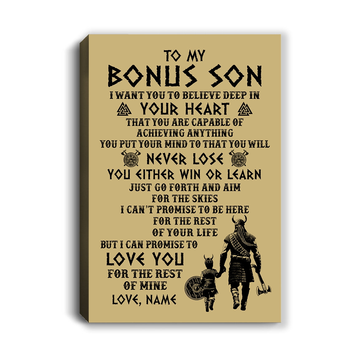 Personalized To My Bonus Son Canvas From Step Dad You Will Never Lose Viking Stepson Birthday Gifts Graduation Christmas Custom Wall Art Print Framed Canvas | teecentury