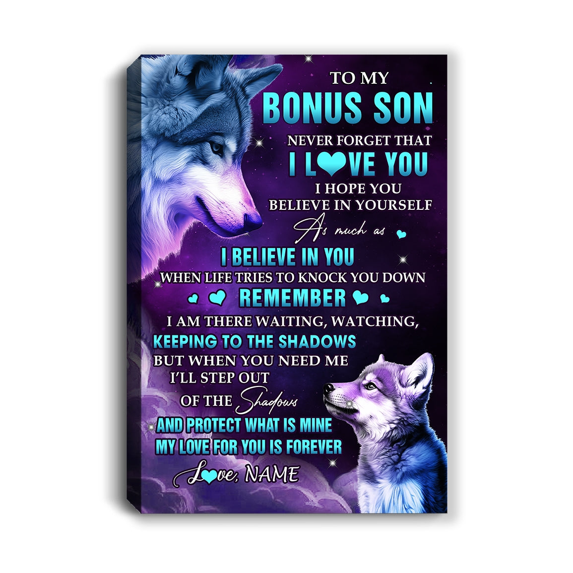 Personalized To My Bonus Son Canvas From Step Mom Dad Wolf Moon My Love For You Is Forever Stepson Birthday Gifts Christmas Custom Wall Art Print Framed Canvas | teecentury