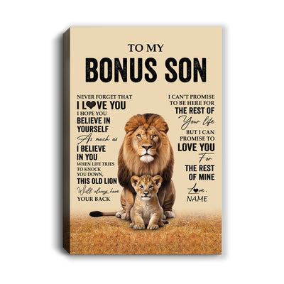 Personalized To My Bonus Son Canvas From Stepdad Lion Never Forget That I Love You Stepson Birthday Gifts Graduation Christmas Custom Wall Art Print Framed Canvas | teecentury