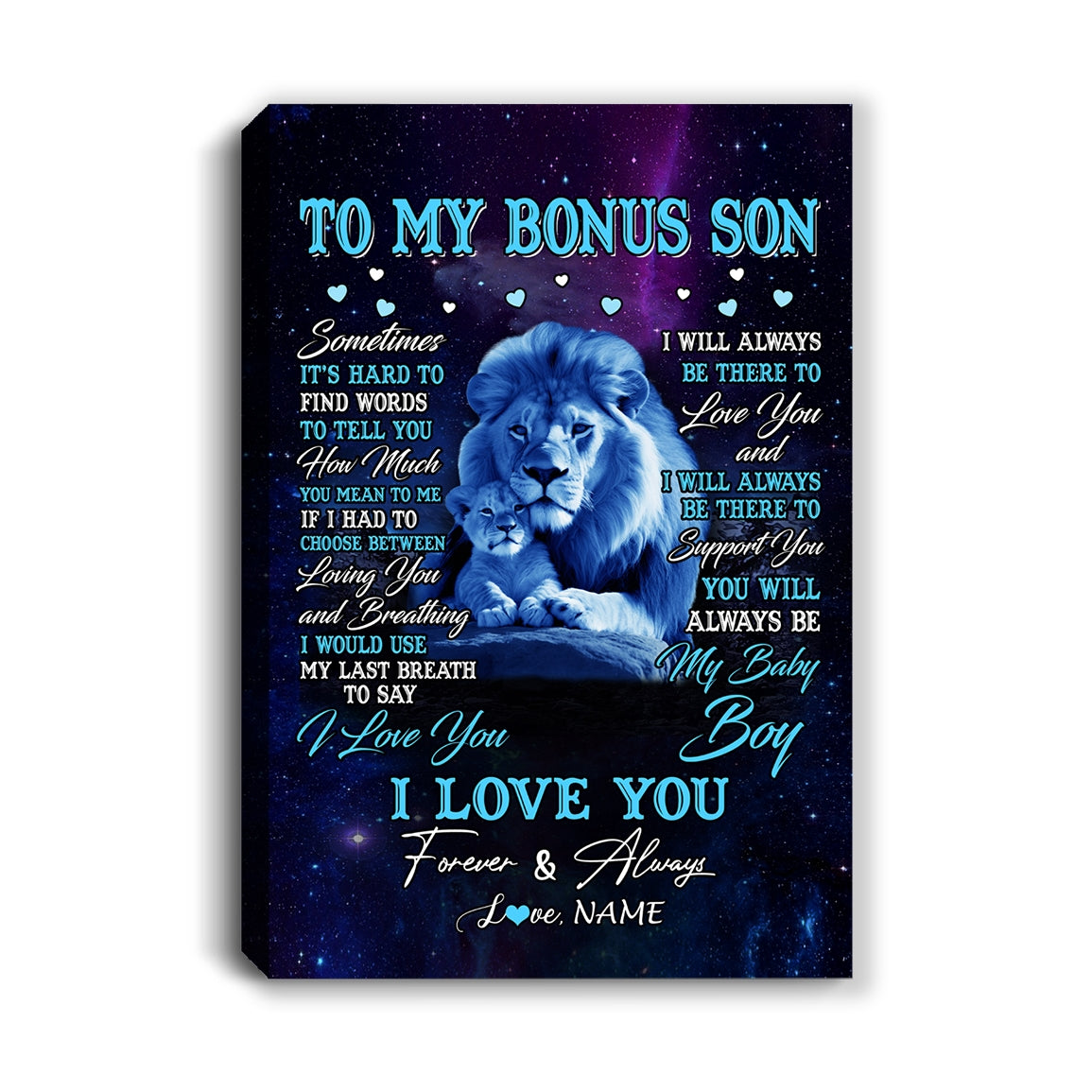 Personalized To My Bonus Son Canvas From Stepdad Sometimes It's Hard Lion Stepson Gift Birthday Graduation Christmas Custom Wall Art Print Framed Canvas | teecentury
