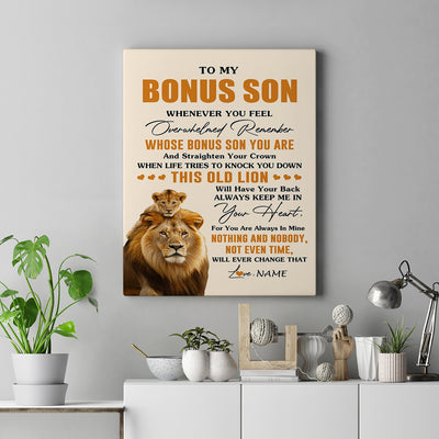 Personalized To My Bonus Son Canvas From Stepdad Whenever You Fell Overwhelmed Lion Stepson Birthday Gifts Christmas Custom Wall Art Print Framed Canvas | teecentury