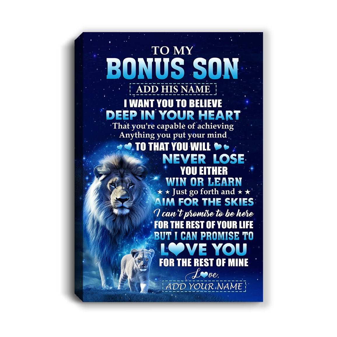 Personalized To My Bonus Son Canvas From Stepfather Believe Your Heart Stepson Gift Birthday Graduation Christmas Custom Wall Art Print Framed Canvas | teecentury