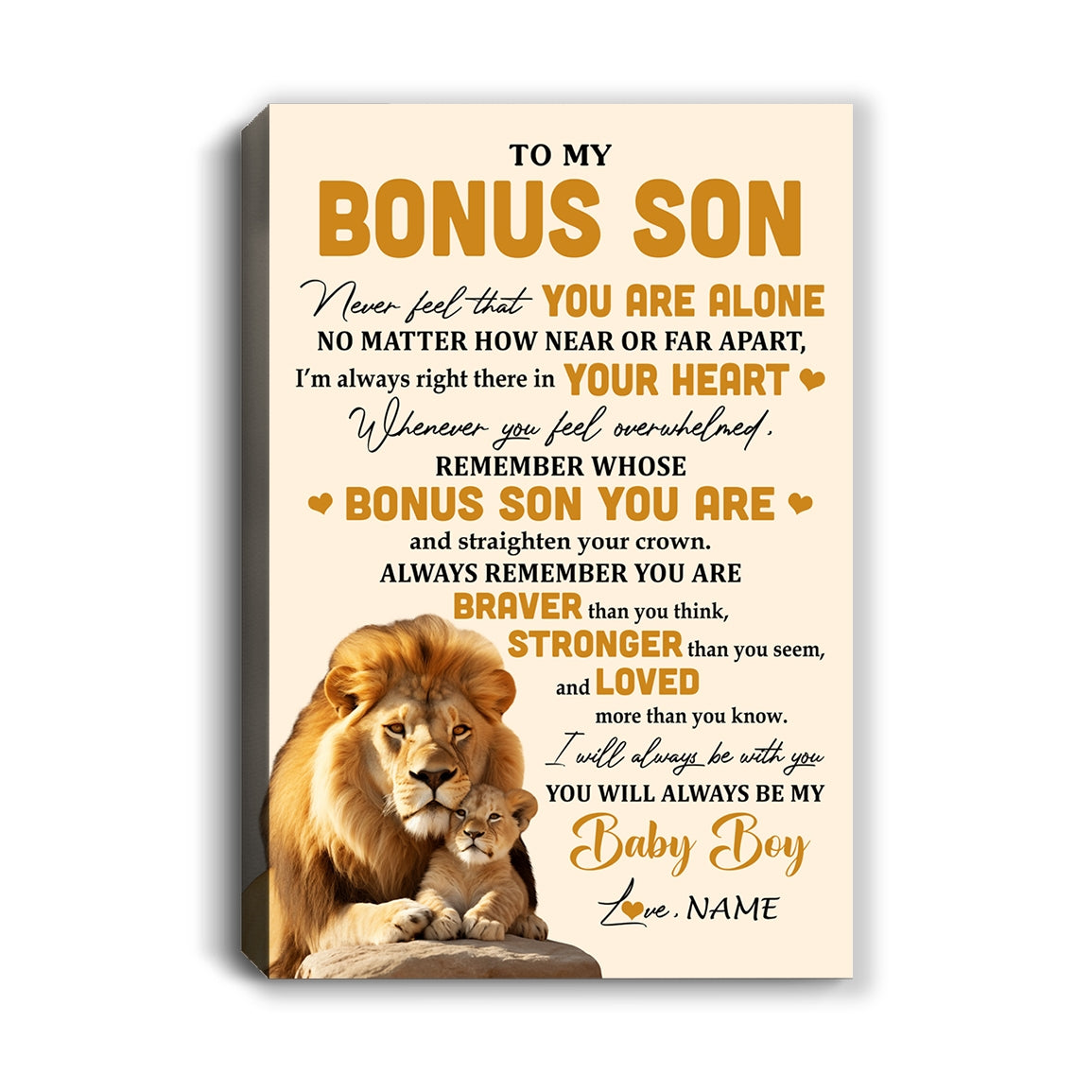 Personalized To My Bonus Son Canvas From Stepfather Lion Never Feel That You Are Alone Great Stepson Birthday Gifts Christmas Custom Wall Art Print Framed Canvas | teecentury
