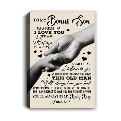 Personalized To My Bonus Son Canvas From Stepfather Never Forget That I Love You Stepson For Birthday Gifts Graduation Christmas Custom Wall Art Print Framed Canvas | teecentury