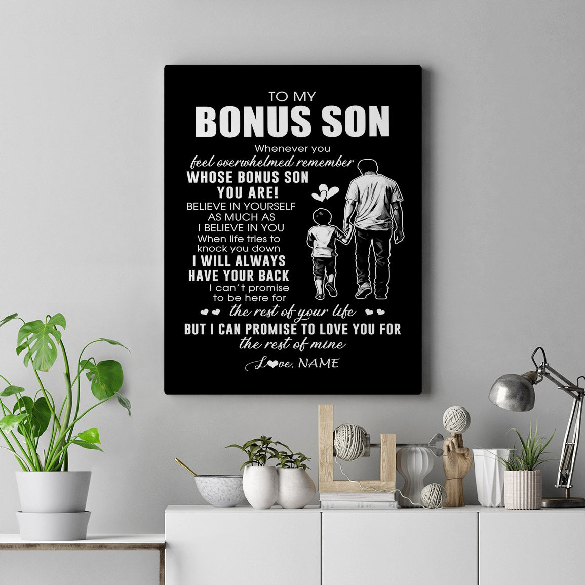 Personalized To My Bonus Son Canvas From Stepfather Whenever You Feel Overwhelmed Stepson Birthday Gifts Graduation Christmas Custom Wall Art Print Framed Canvas | teecentury