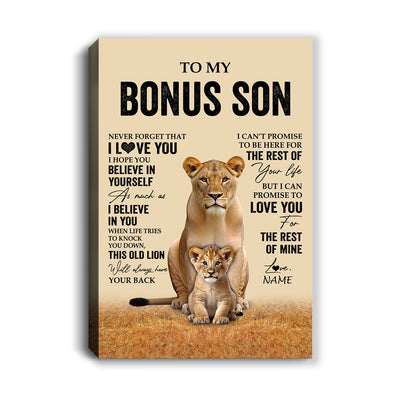 Personalized To My Bonus Son Canvas From Stepmom Lion Never Forget That I Love You Stepson Birthday Gifts Graduation Christmas Custom Wall Art Print Framed Canvas | teecentury