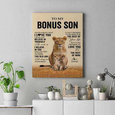 Personalized To My Bonus Son Canvas From Stepmom Lion Never Forget That I Love You Stepson Birthday Gifts Graduation Christmas Custom Wall Art Print Framed Canvas | teecentury