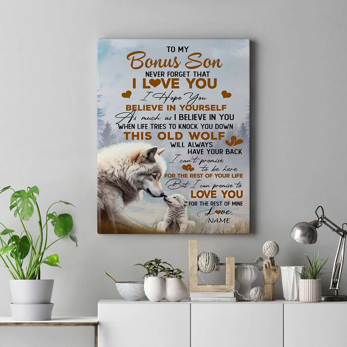 Personalized To My Bonus Son Canvas From Stepmom Never Forget That I Love You Wolf Stepson Birthday Gifts Graduation Christmas Custom Wall Art Print Framed Canvas | teecentury