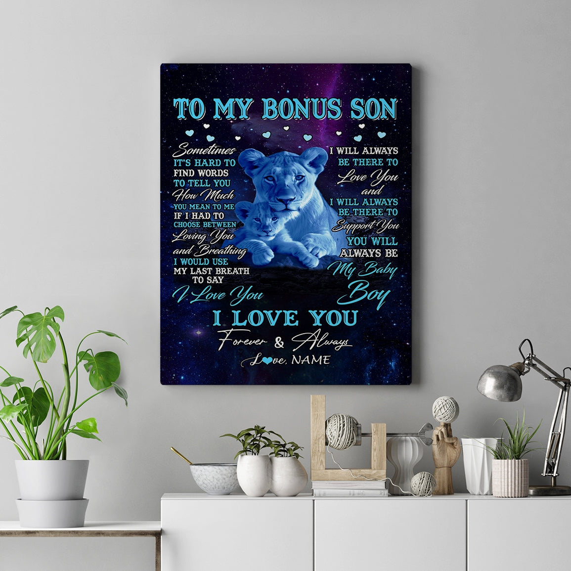Personalized To My Bonus Son Canvas From Stepmom Sometimes It's Hard Lion Stepson Gift Birthday Graduation Christmas Custom Wall Art Print Framed Canvas | teecentury