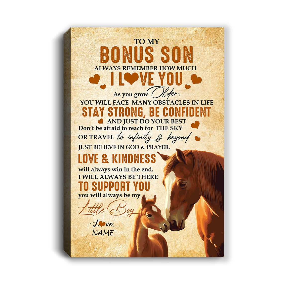 Personalized To My Bonus Son Canvas From Stepmom Stepdad Always Remember I Love You Horse Stepson Birthday Gifts Graduation Christmas Custom Wall Art Print Framed Canvas | teecentury