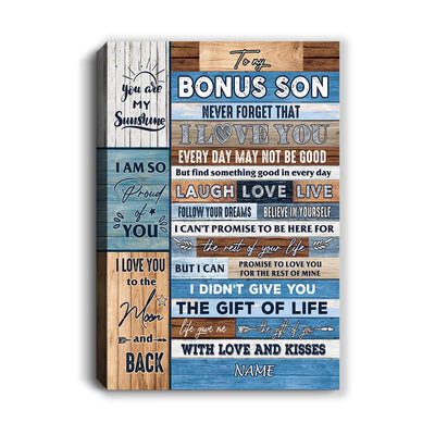 Personalized To My Bonus Son Canvas From Stepmom Stepdad I Love You Wood Stepson Birthday Christmas Thanksgiving Graduation Custom Wall Art Print Home Decor Framed Canvas | teecentury