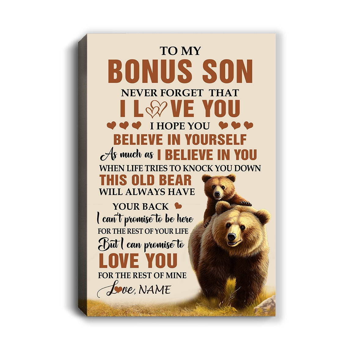 Personalized To My Bonus Son Canvas From Stepmom Stepdad This Old Bear Love You Stepson Birthday Gifts Graduation Christmas Custom Wall Art Print Framed Canvas | teecentury