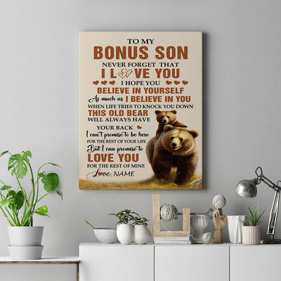 Personalized To My Bonus Son Canvas From Stepmom Stepdad This Old Bear Love You Stepson Birthday Gifts Graduation Christmas Custom Wall Art Print Framed Canvas | teecentury